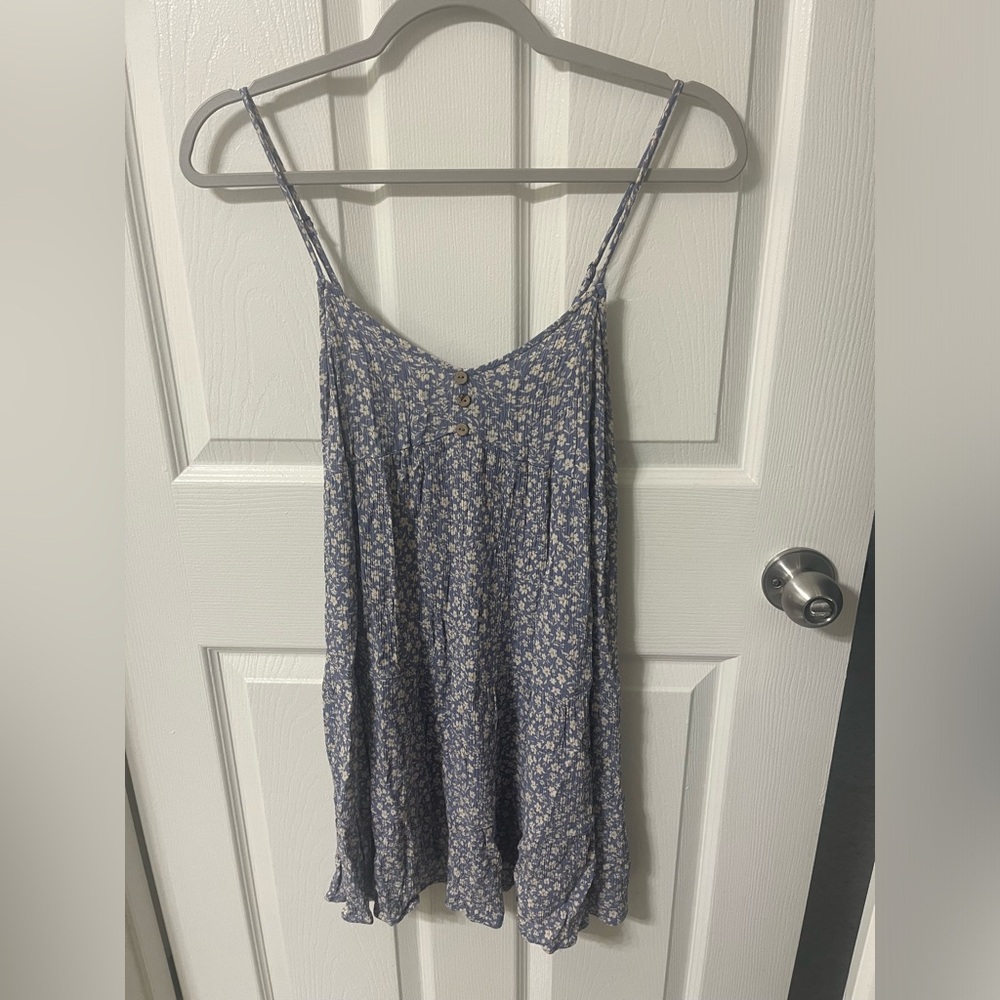 Pink Lily Floral light blue sundress